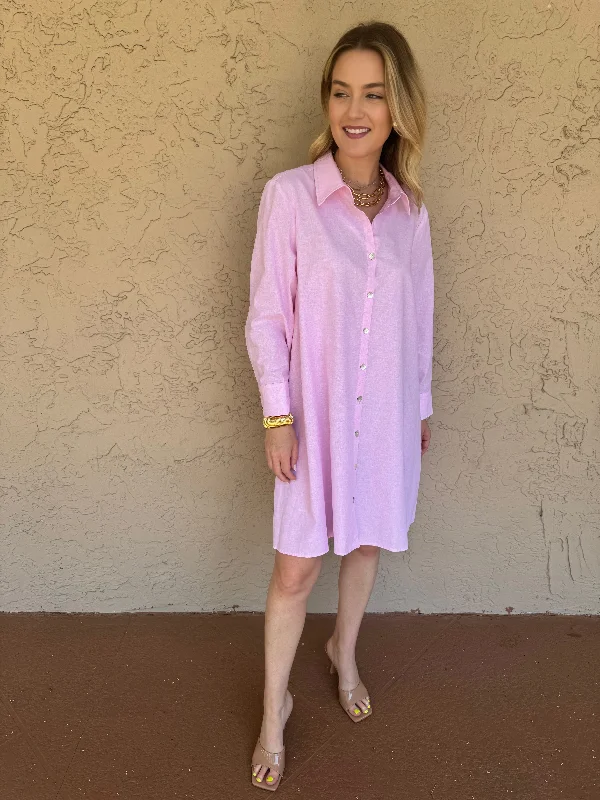 Trapeze Oxford Shirt Dress - Pale Pink A-line Shirt Dress