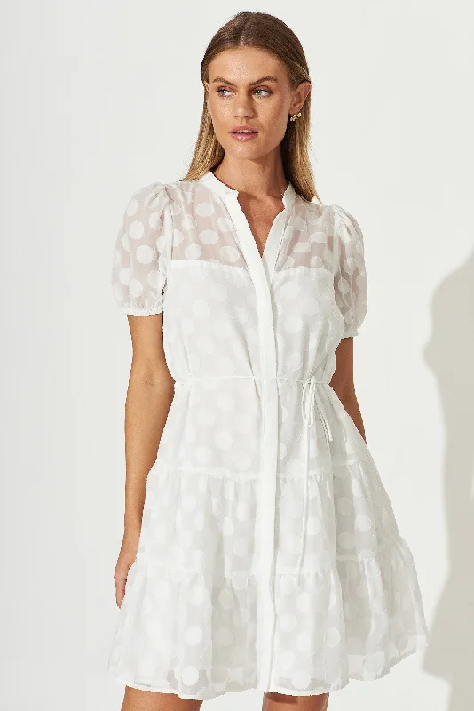 Willow Shirt Dress In White Spot Burnout Chiffon Casual Shirt Dress