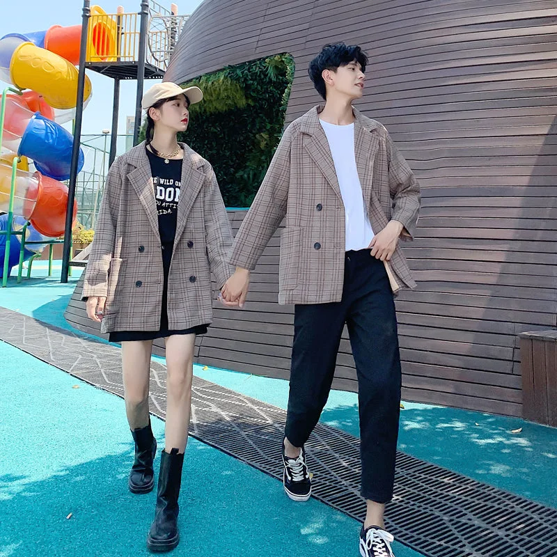 2023 Couples in autumn suit jacket classic checked casual style couples clothes Women's windproof jackets