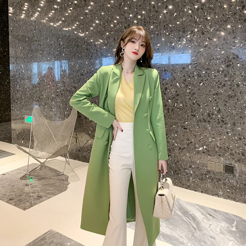 2023 Korean Style Singer Breasted Streetwear   Spring Winter Green Long Casual Blazer Coat Jacket for Women Women's quilted jackets