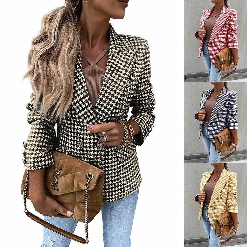 Autumn Turn-Down Collar Women Outerwear Office Lady Elegant Plaid Print Blazer Coat Spring Casual Long Sleeve Jacket Women's high-end jackets