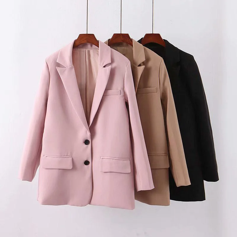 Autumn Winter Baggy Notched Collar Lady Coat Kurtki Damskie Women Casual Solid Blazers Single Breasted Jacket Outerwear Women's North Face jackets