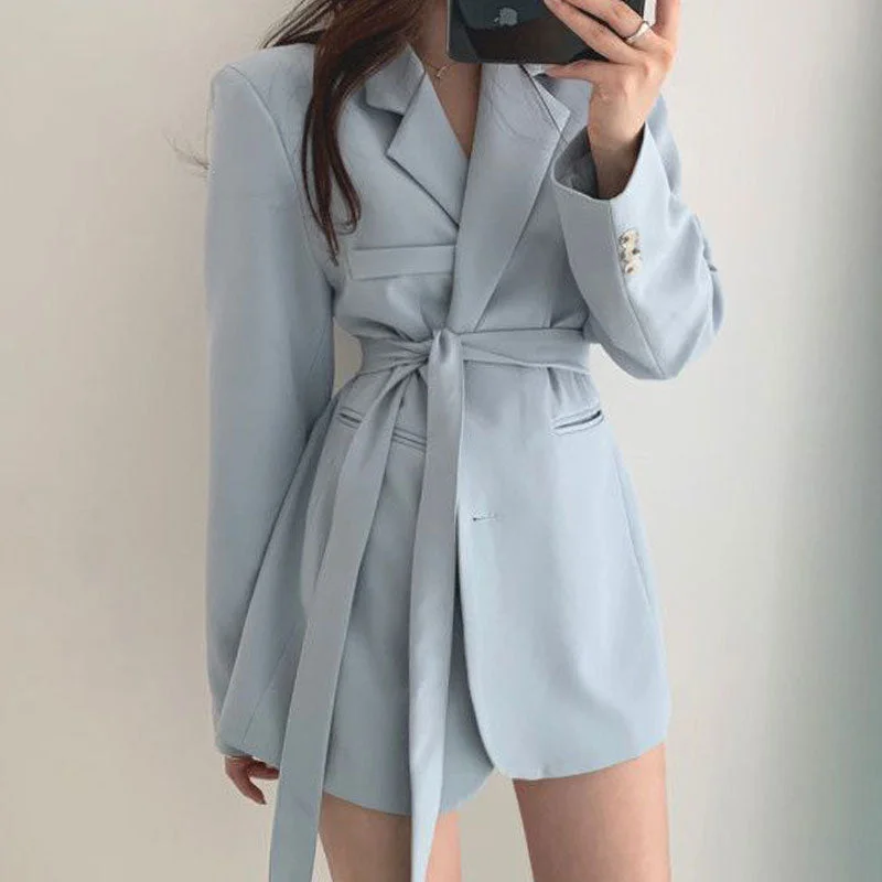 Clothland Women Belt Blazer Long Sleeve Single Breasted Jacket Female Office Wear Casual Jacket Mujer CA317 Women's Canada Goose jackets