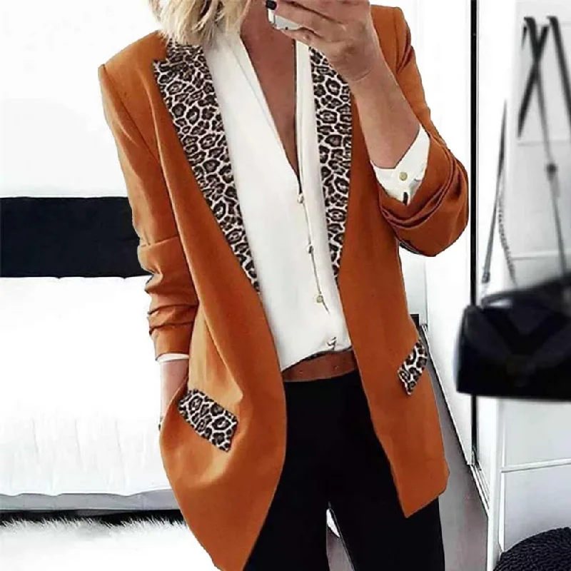 Office Blazer Vintage Coat Lady Blazer Leopard Print Fake Flap Pockets Autumn Winter Long Sleeve Lapel Suit Jacket Casual Suits Women's designer jackets