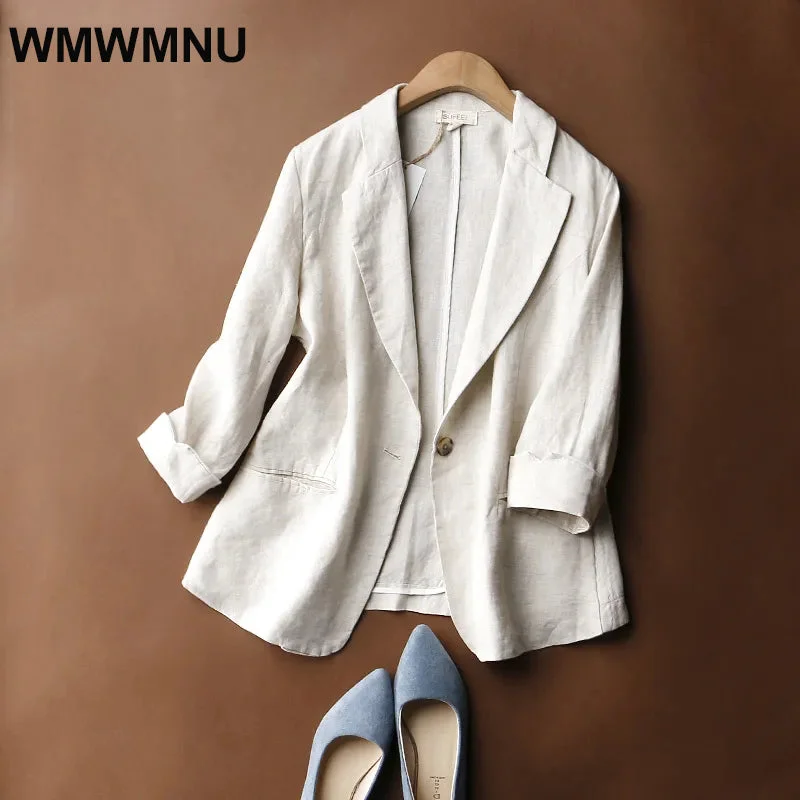 Office White Cotton Linen Thin Blazer Jackets Women Unlined Basic Formal Slim Coats Elegant Casual Summer Lapel Ol Outwear New Best women's jackets for layering