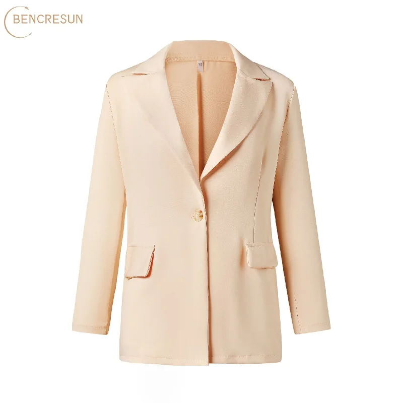 Solid Long Sleeve Blazers Women Simplicity Jacket Notched Collar Coat Single Button Pocket Female Autumn Casual Blazers Ladies Women's cropped jackets