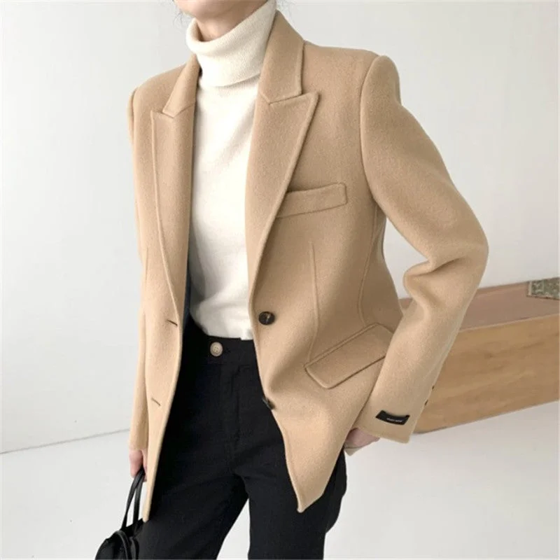 Spring and autumn woolen coat women loose blazer women jacket women coats Korean casual short suit Vintage woolen coat Women's smart jackets