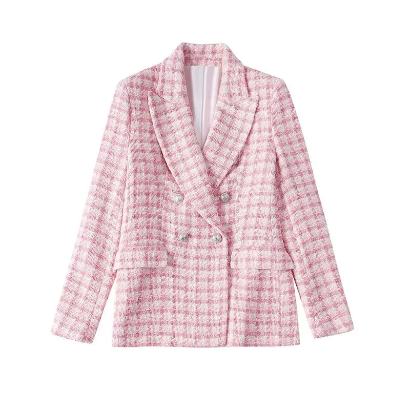 Spring Autumn Women Office Jacket Ornate Button Tweed Woolen Coats Female Casual Pink Thick Blazers Outerwear Clothing Women's gym jackets