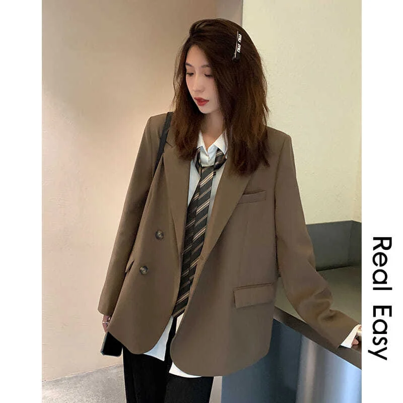 Suit Jacket For Women 2023 Spring Autumn Korean Style Slim Fit Casual Mid-Length Long Sleeve Double Breasted Blazer Women's travel jackets