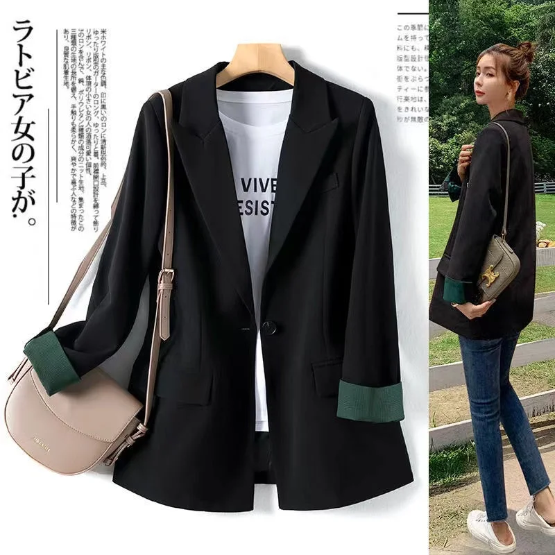 Summer Blazer Woman Long Sleeves Japan Style Female Clothing Suit Collar  Loose Splicing Pocket Houthion Casual Jacket Women's reversible jackets