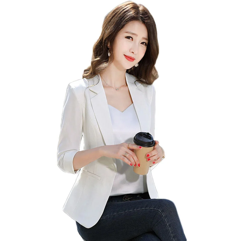 Summer Thin Small Suit Jacket 2023 Lady Slim Single Button Blazer Women Casual Seven Points Sleeve Coat S-5XL Y289 Women's denim jackets