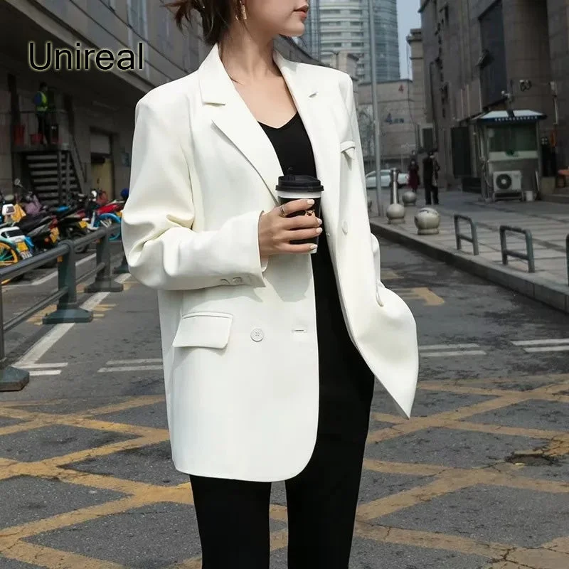 Unireal 2023 Autumn Streetwear Women Casual Blazer Suit Jacket Office Lady White Blazer Outwea Coats Women's edgy jackets