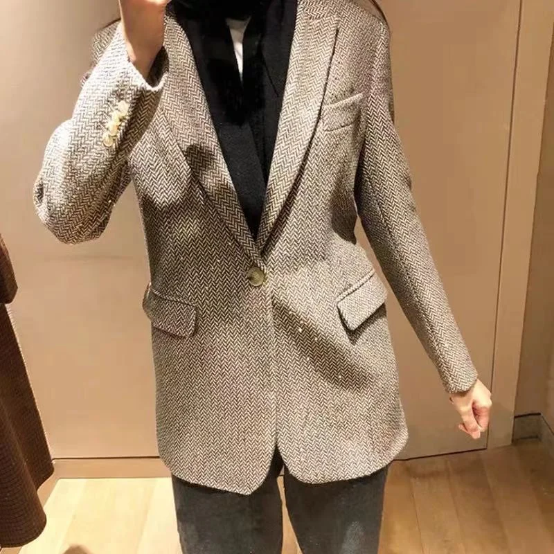 Women Blazer Herringbone Sequins Single Button Notched Casual Suit Jacket 2023 Fall Autumn Long Sleeve Outwear Coat Women's North Face jackets