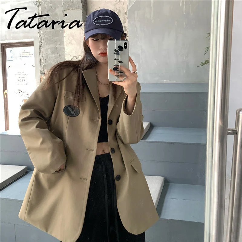 Women's Casual Single Button Solid Suit Blazer Jackets Long Sleeve Loose Female Outwear 2023Spring Khaki Blazer Jeckets Women's fleece jackets