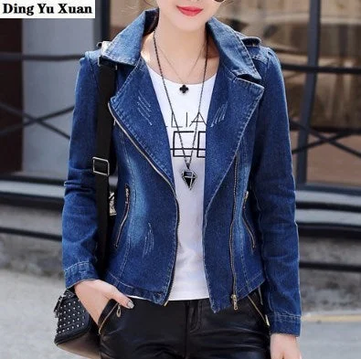 Womens Zipper Short Jeans Jackets for Women Vintage Blue Denim Blazer Slim Suit Jacket Coat Ladies Casual Streetwear Blazers Women's gym jackets