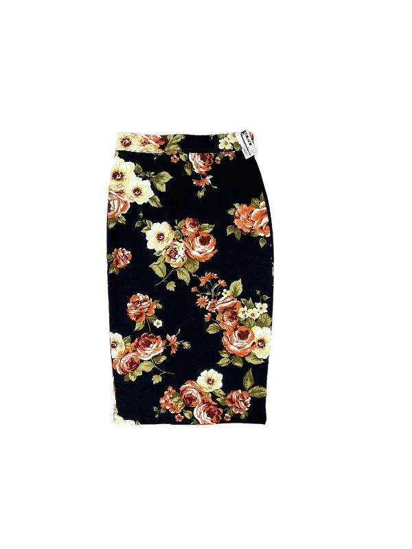 Floral Print Skirt Midi Iris, Size S Ribbed Midi Skirt